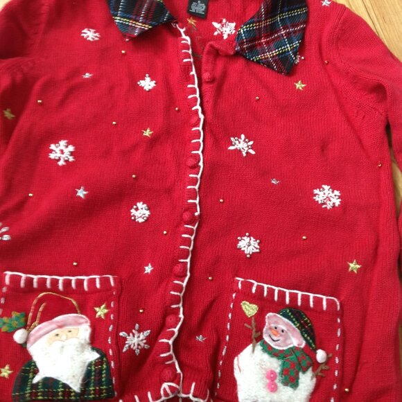Sz Small Red, White & Green Santa/Snowmen Christmas Sweater - Picture 1 of 3